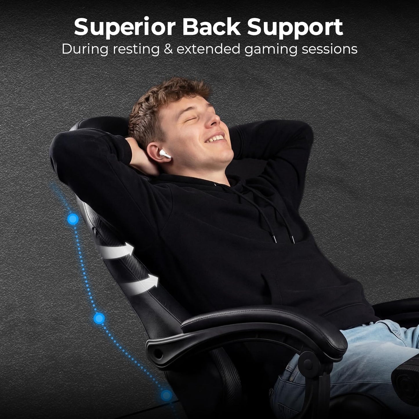 N-GEN GAMING Video Gaming Chair with Footrest Lumbar Support for Home Office High Back Recliner Height Adjustable Ergonomic Comfy Leather Computer Desk Chair (Black)