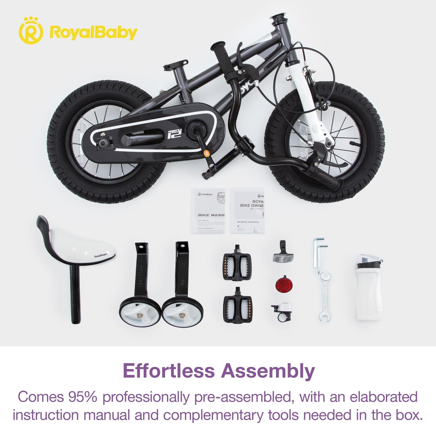 Royalbaby Freestyle Dual Handbrakes Kids Bike 12 Inch Toddlers Learning Bicycle with Training Wheels for Boys Girls Beginners Age 2-4 Years, Black