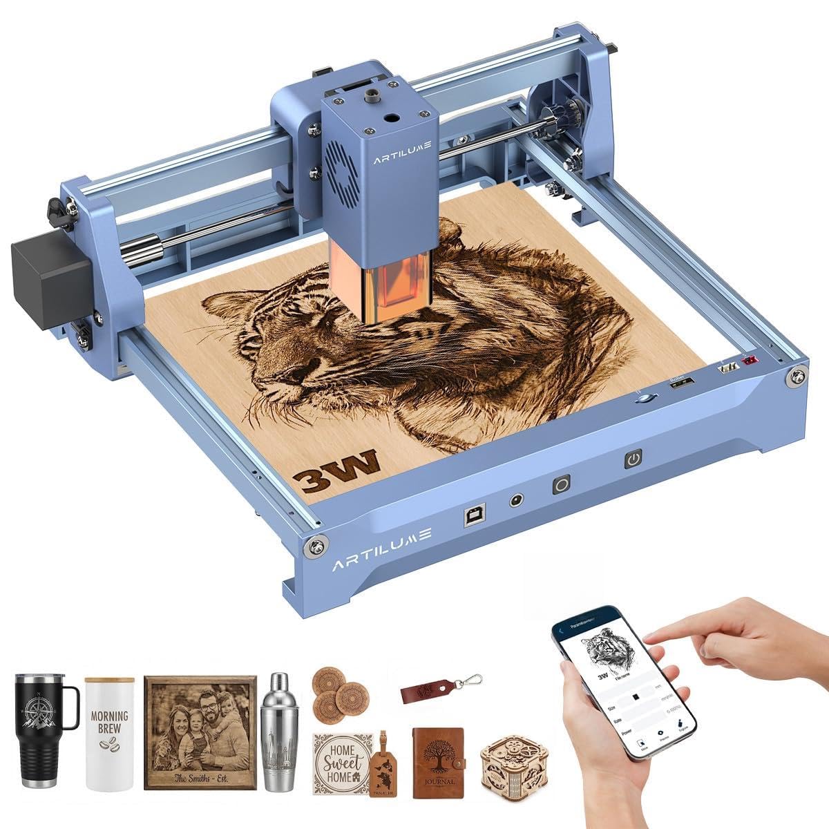Artilume U1 Laser Engraver 3000mW, Laser Engraving Machine, WiFi, 0.01mm Precision, Large Working Area 150 * 200mm for Wood Leather Acrylic and More, Best for Beginners Small Business