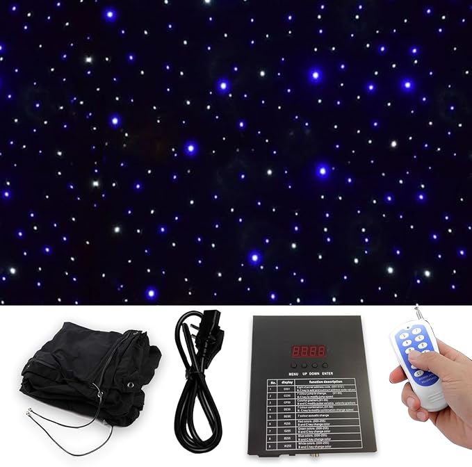 SEDAMORALLY Stage led Starry Sky Background Curtain, Blue Foldable Wedding Stage Star Curtain Backdrops,DMX512 Controller...