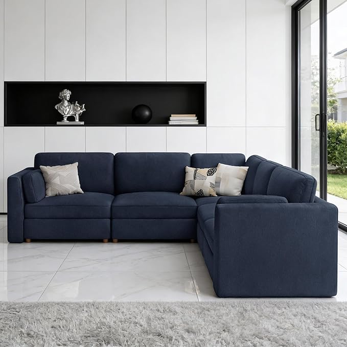 CUGOAO 117.7'' Modular Sectional Sofa, Oversized L-Shaped Sectional Couch, Deep Seat Chenille Cloud Couch, Removable Cover, Mordern Upholstered Couches for Living Room, Apartment, Office, Blue