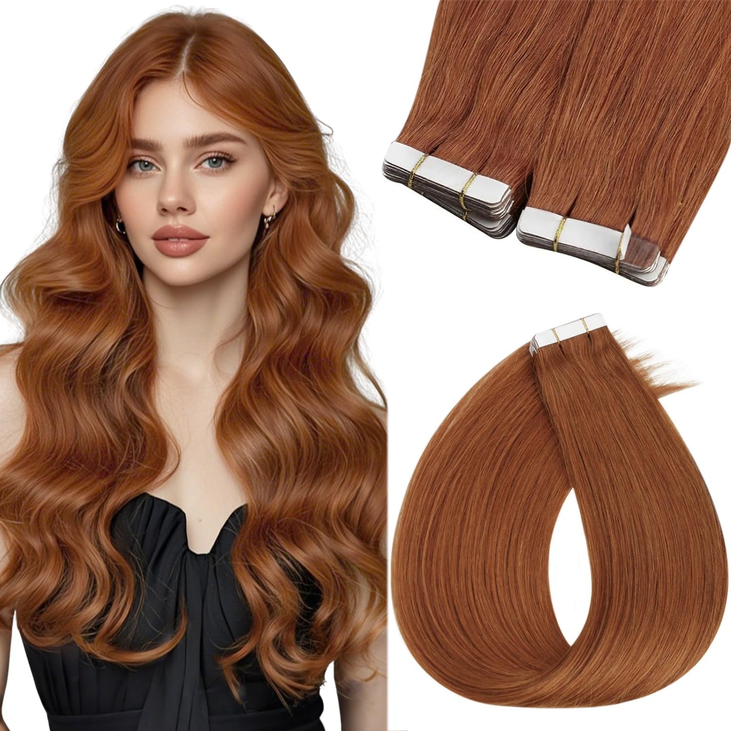 Sunny Hair Copper Tape in Hair Extensions Human Hair Glue in Hair Extensions Straight Tape ins Hair Extensions Copper for Women