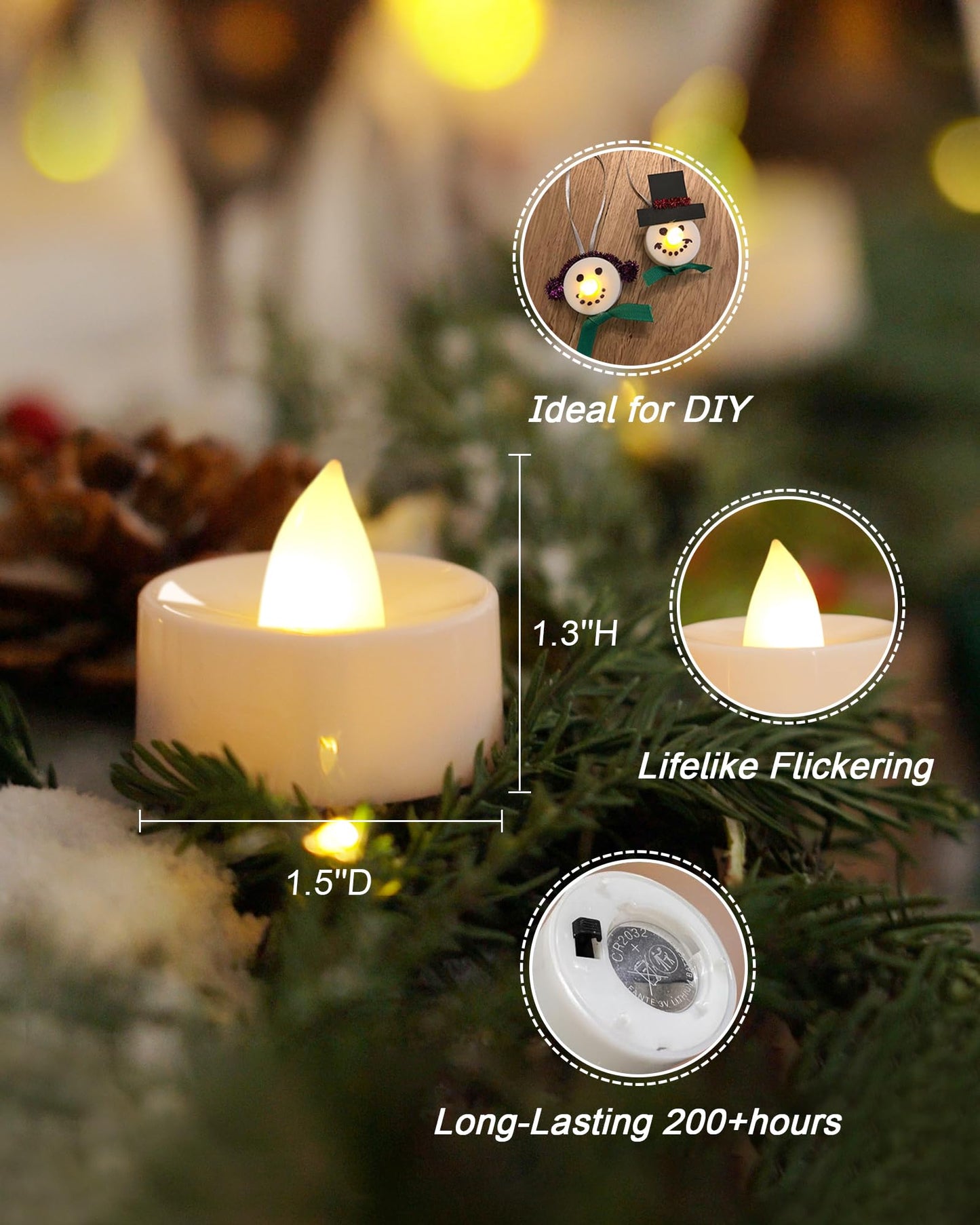 Amagic 100 Pcs Flickering Flameless Tea Lights Battery Operated, 200+ Hours Long Lasting Electric Candle for Wedding Table Centerpiece, Home Decor, Gift, Holiday Decor