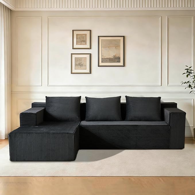 ANONER 103" Modular Sectional Sofa, L-Shaped Cloud Couch with Chaise, Corner Sofa with Deep Seat, Modern Minimalist Boneless Couch, Sectional Couches for Living Room, Apartment (Dark Grey)