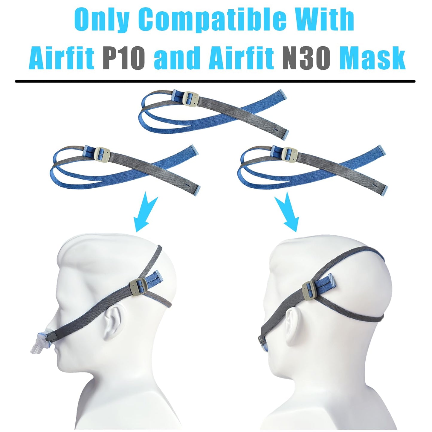 GJX 3 Packs Replacement Nasal Mask Headgear Straps for Airfit P10 and N30 Upgraded Adjustable CPAP Headgear Compatibility with P10/N30 CPAP Head Strap(Without Nasal Pillow Frame)