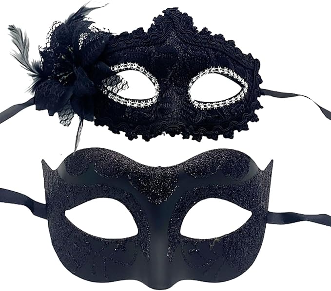 Gorbgle Masquerade Mask for Couples, Glitter Venetian Lace Masks for Women Men, Costume Eye Mask for Ball Party, Carnival