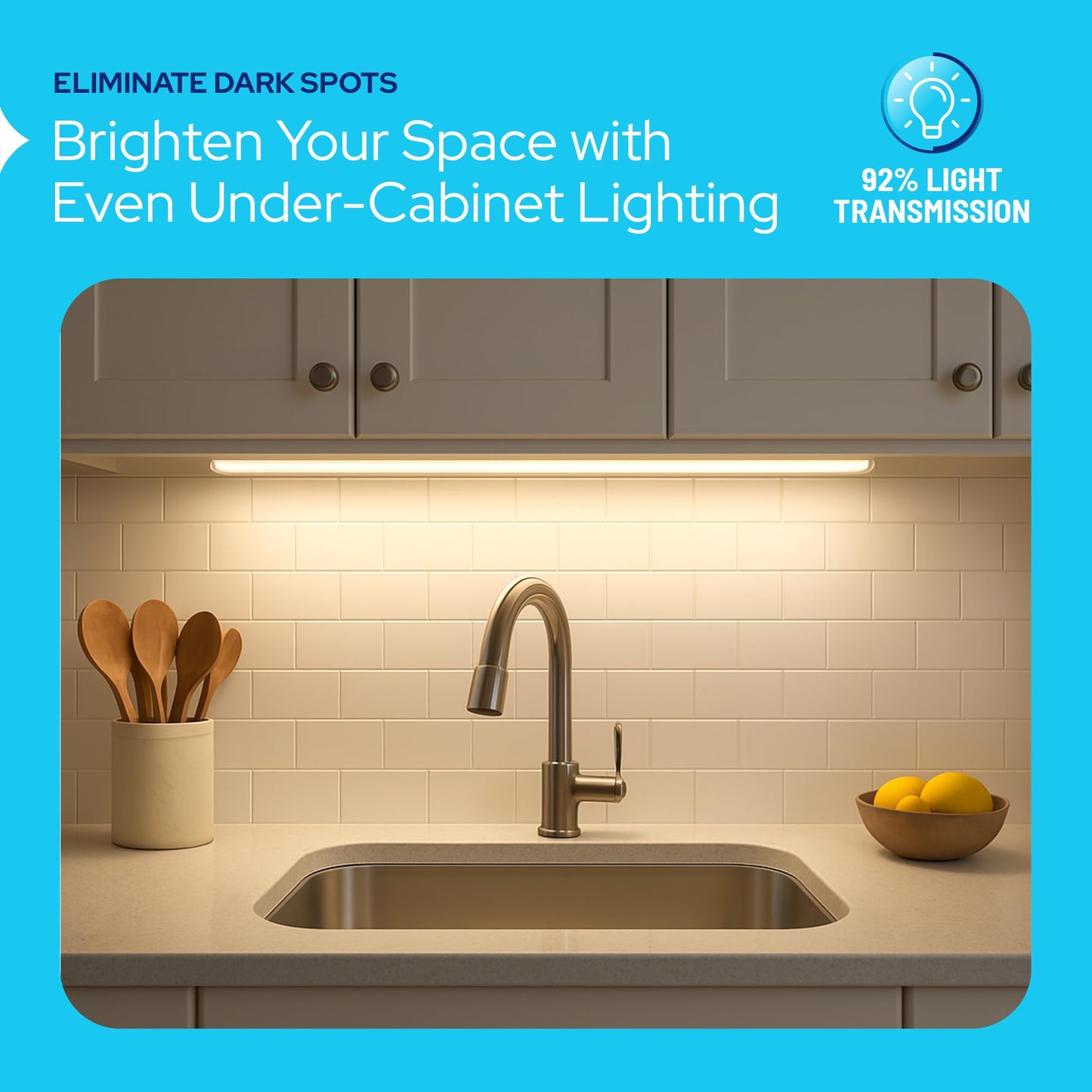 KASTLITE Curved Under Cabinet Light Cover Replacement | White Ribbed Acrylic Undercabinet Lens Diffuser | 42-3/8"L x 2-7/8"W x 1" H | Under Counter Lights for Kitchen, Bathroom & Vanity | Shape H