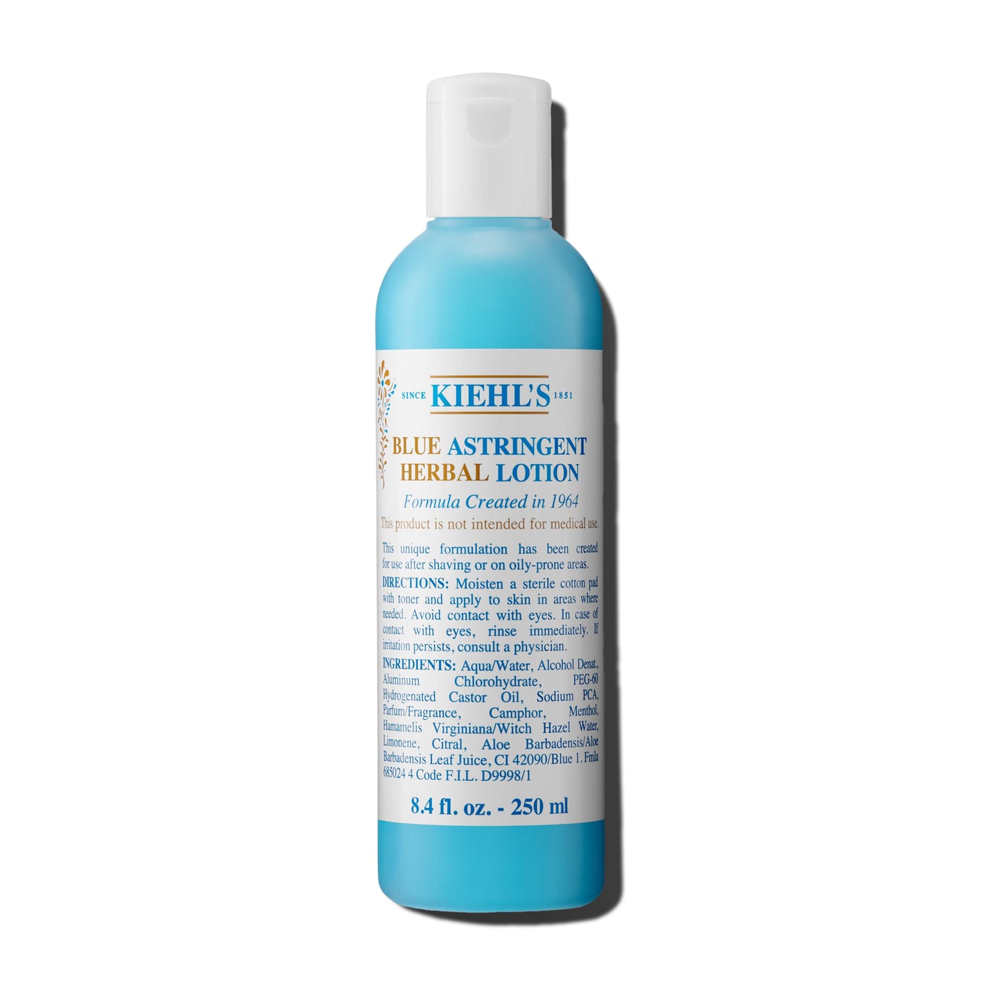 Kiehl's Blue Astringent Herbal Lotion, Soothing Facial Toner for Oily Skin, Instant Refreshing Spot Treatment & Men's Aftershave