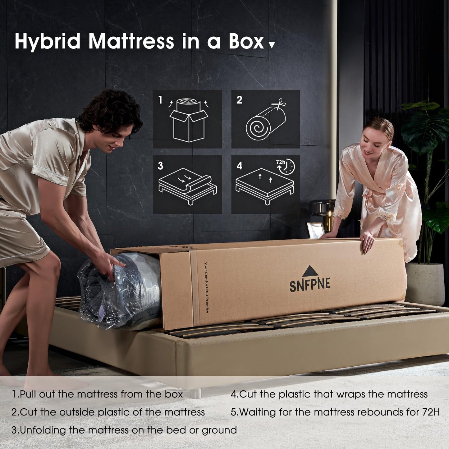 SNFPNE 10 Inch Queen Size Hybrid Mattress with Gel Memory Foam and Individual Pocketed Coils for Motion Isolation & Edge Support, Medium Firmness for Pressure Relief, CertiPUR-US Certified,in a Box