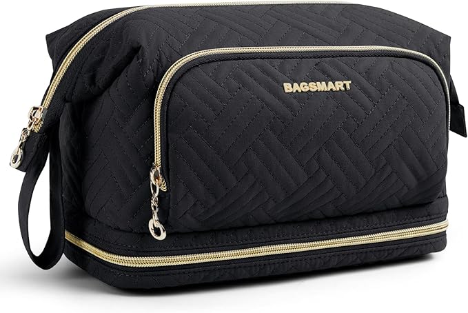 BAGSMART Travel Makeup Bag, Cosmetic Bag Make Up Organizer Case,Large Wide-open Pouch for Women Purse for Toiletries Accessories Brushes
