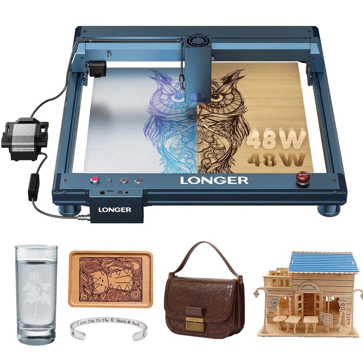Longer Laser B1 40W Laser Engraver Cutter with Auto Air Assist, Working Speed Up to 600MM/S, DIY Laser Engraver for Wood and Metal, Paper, Acrylic, Glass, Leather, Working Area 17.72x17.32 inch