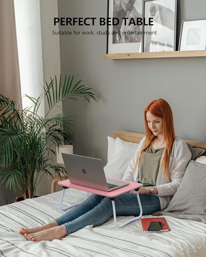 ZEAPTAC Foldable Lap Desk, Portable Bed Table, Laptop Stand, Lightweight & Mini Table for Breakfast/Picnic/Drawing/Couch/Floor - Pink