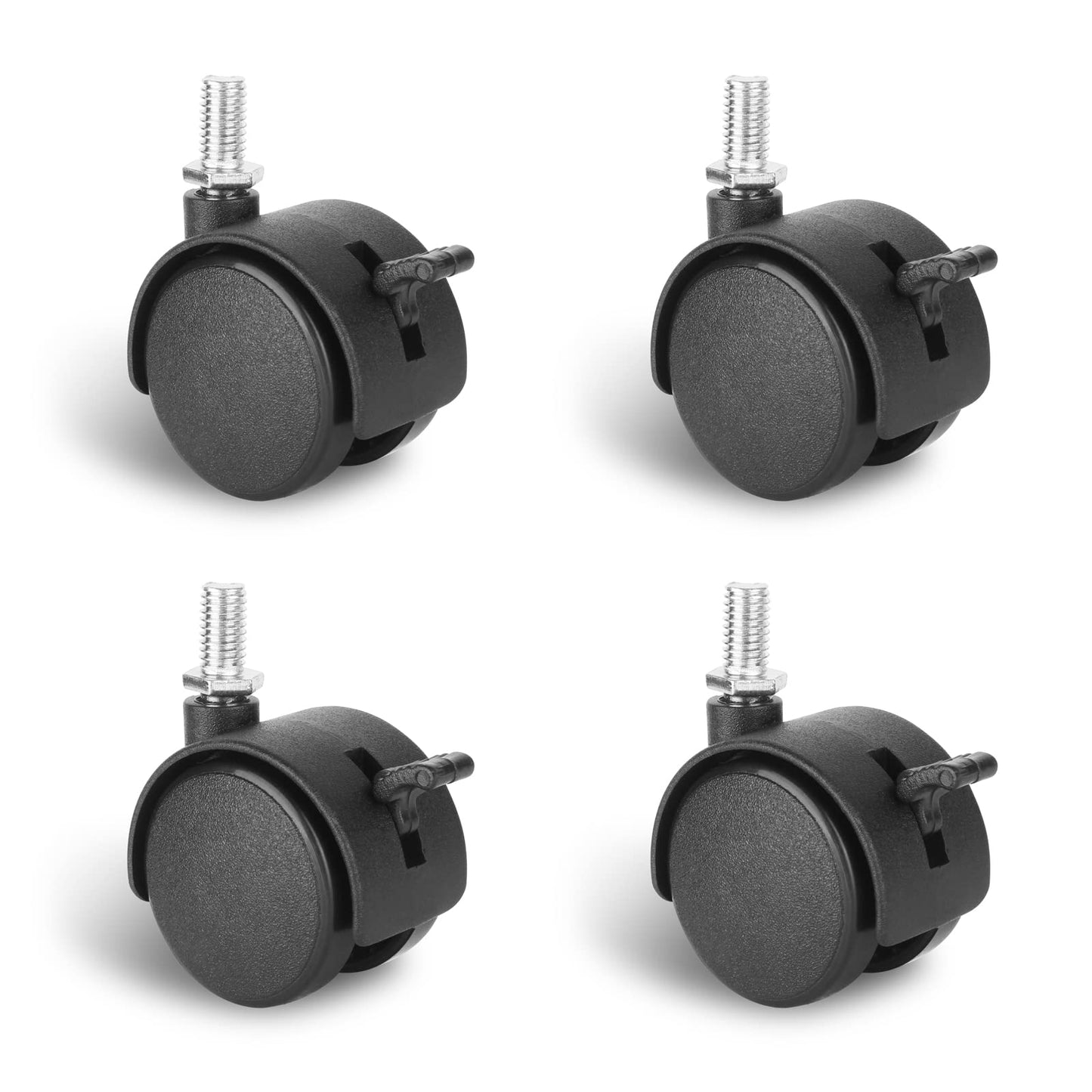 Dalyndar 4 Pack 1.5 Inch Swivel Stem Caster Wheels Replacement Casters 1.5'' Furniture Wheel with Locking Brake Metric Threaded Stem M8 Wheels for Table Drawer Plant Shelf Metal Rack Laundry Basket