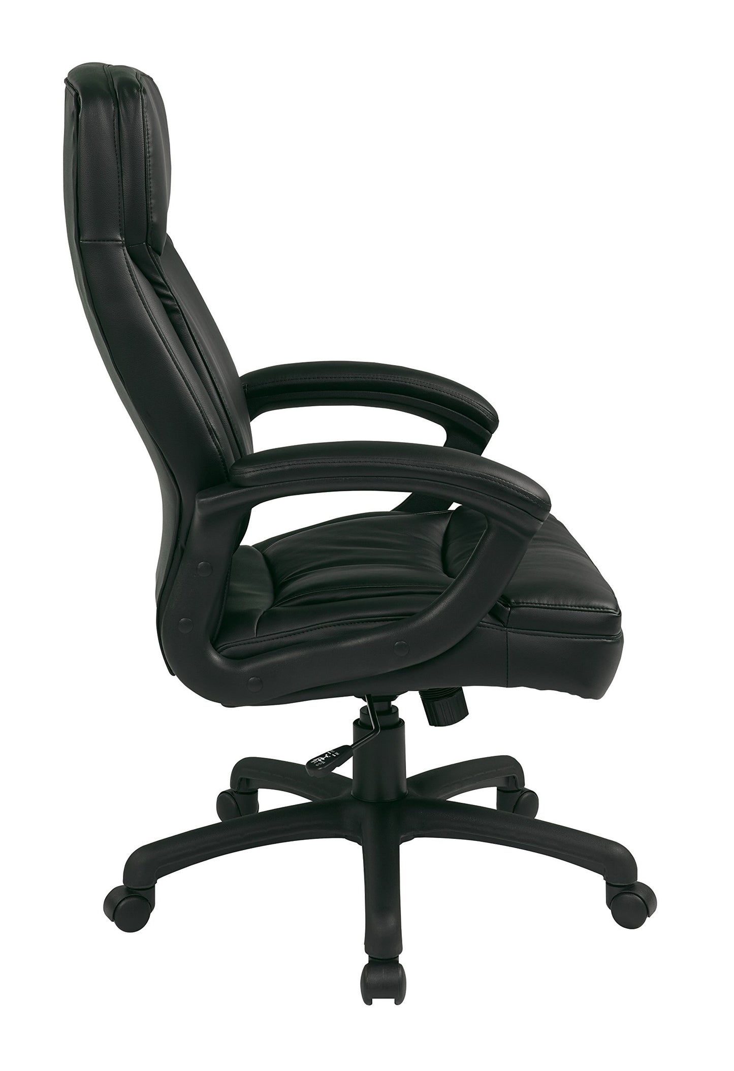 Office Star EC Series Executive Bonded Leather High Back Adjustable Office Chair with Thick Padded Contour Seat and Locking Tilt Control, Black