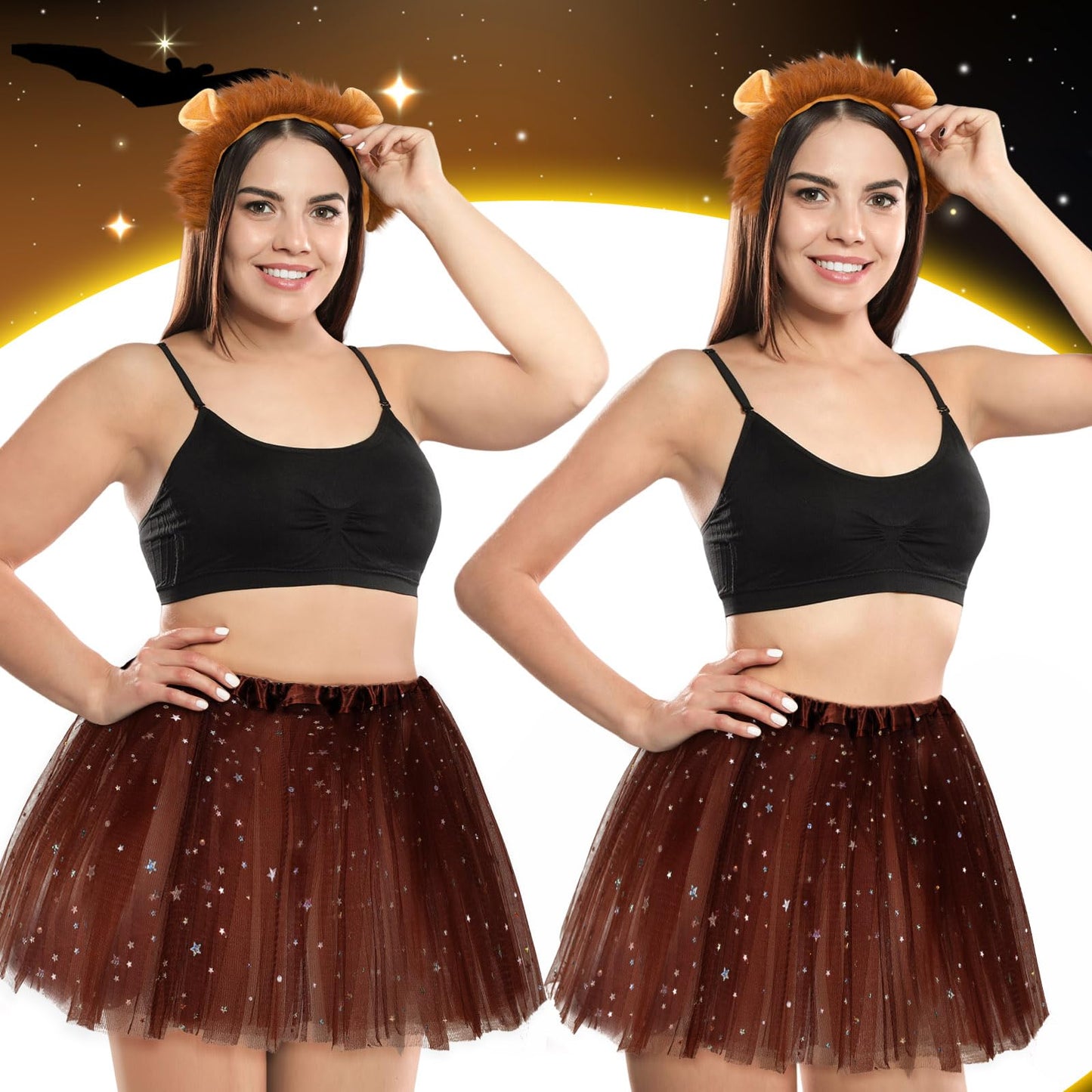 Newcotte 3 Pcs Halloween Costume Animal Tutu Ears Headband Tail Fancy Dress Costume Kit for Youth Adult Halloween Cosplay(18-28 Years, L-XL,Lion) Multicolor
