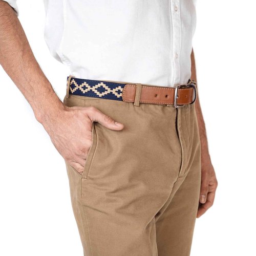 GauchoLife Interchangeable Handmade Woven Polo Belt - Guarda Pampas Design, Crafted from Full Grain Leather (34, Navy Blue)