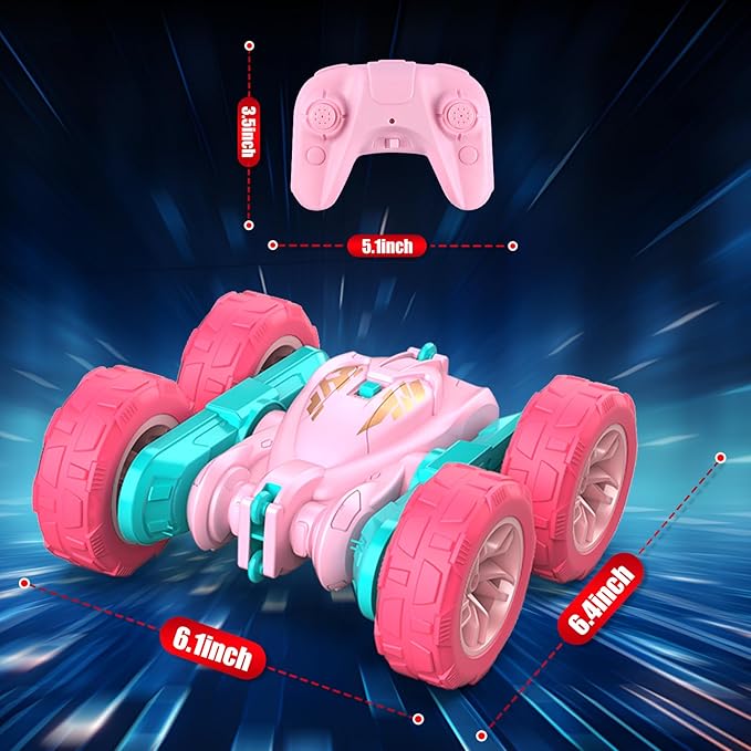 Pink Remote Control Car for Girls，2.4 Ghz Double Sided RC Cars 360° Rotating Remote Control Crawler with USB-C Easy Charging Car Toys for 4 5 6 7 8 9 10 Girls Birthday Gift Grandkids