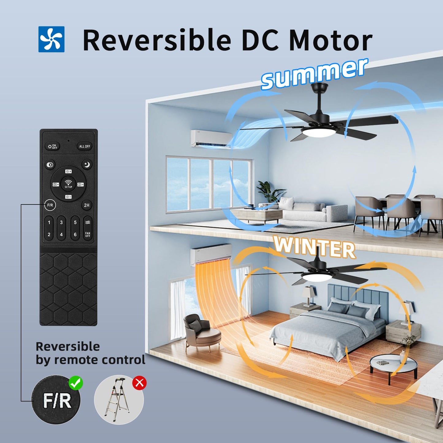 Rienaza Ceiling Fans With Lights,52 Inch Black Ceiling Fan With Light And Remote Control,Reversible,3Cct,Dimmable, Noiseless,Mod