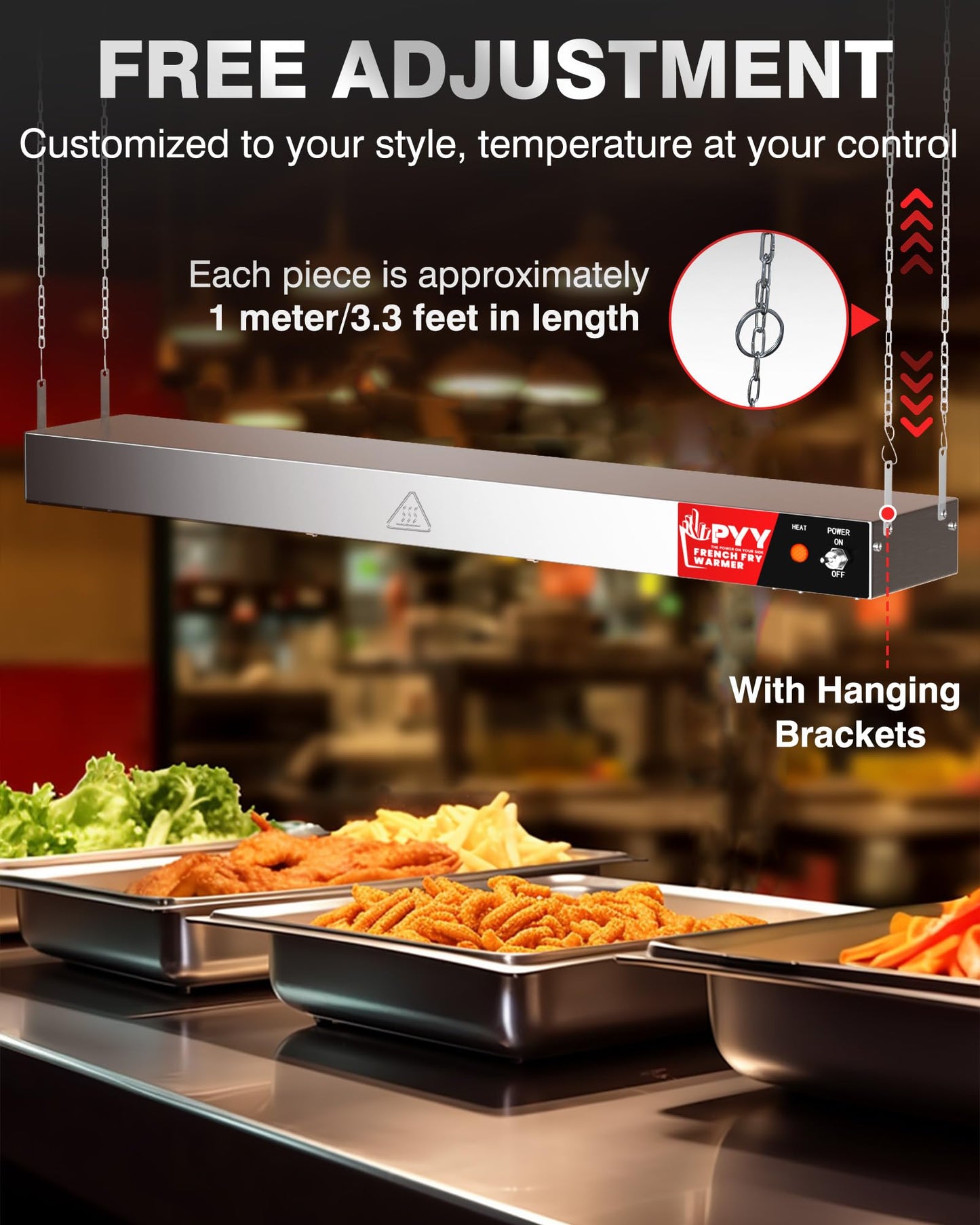 PYY Food Heat Lamp Strip - 36 Inch Commercial Food Warmer Lamp, 500W Hanging Stainless Steel Electric Strip Heater for Restaurants & Kitchens