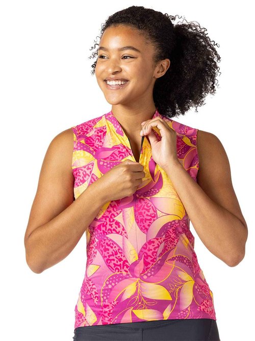 Terry Soleil Womens Sleeveless Bike Jersey, UPF 50+ Sun Top, Athletic Fit Moisture Wicking Cycling Zippered Tank - Goldirox, Medium