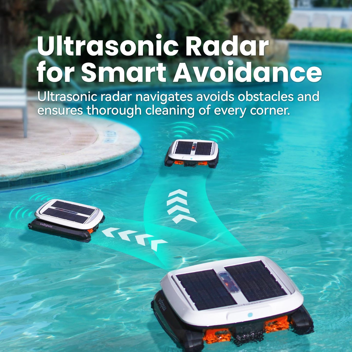 Vidapool Solar Pool Skimmer Robot, Automatic Pool Surface Skimmer Cleaner, Dual Mode Solar Powered Pool Skimmer with Obstacle Avoidance, Day & Night Cleaning for All Swimming Pools-White
