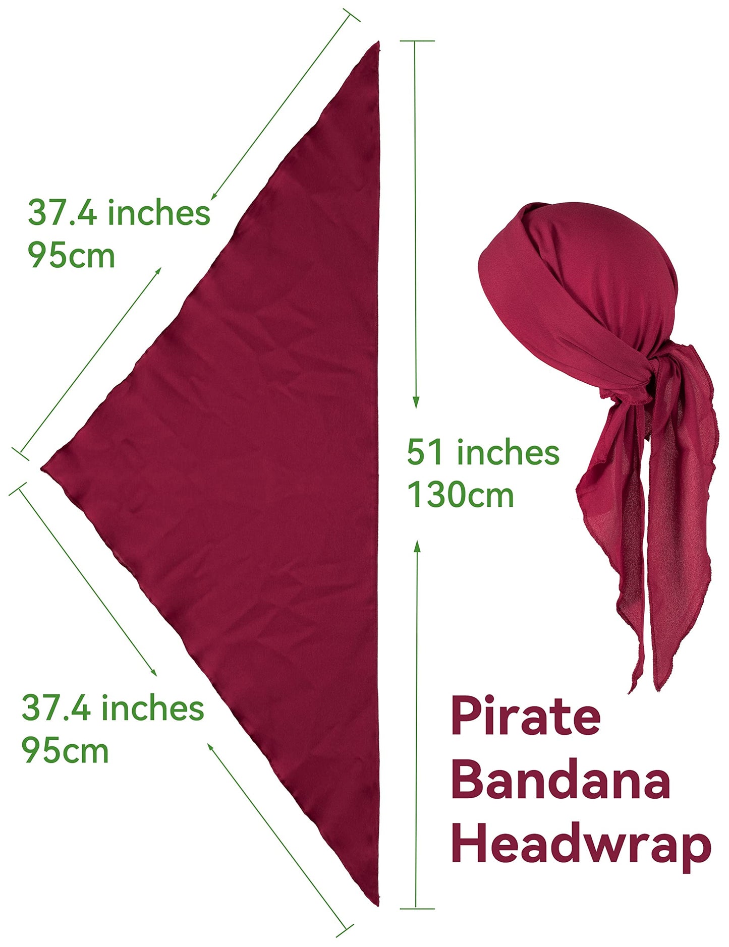 Pirate Costume Accessories/Plus Size Pirate Scarf Belt Waist Sash and Pirate Head Scarf Bandanas for Halloween Women Men (Wine Red)