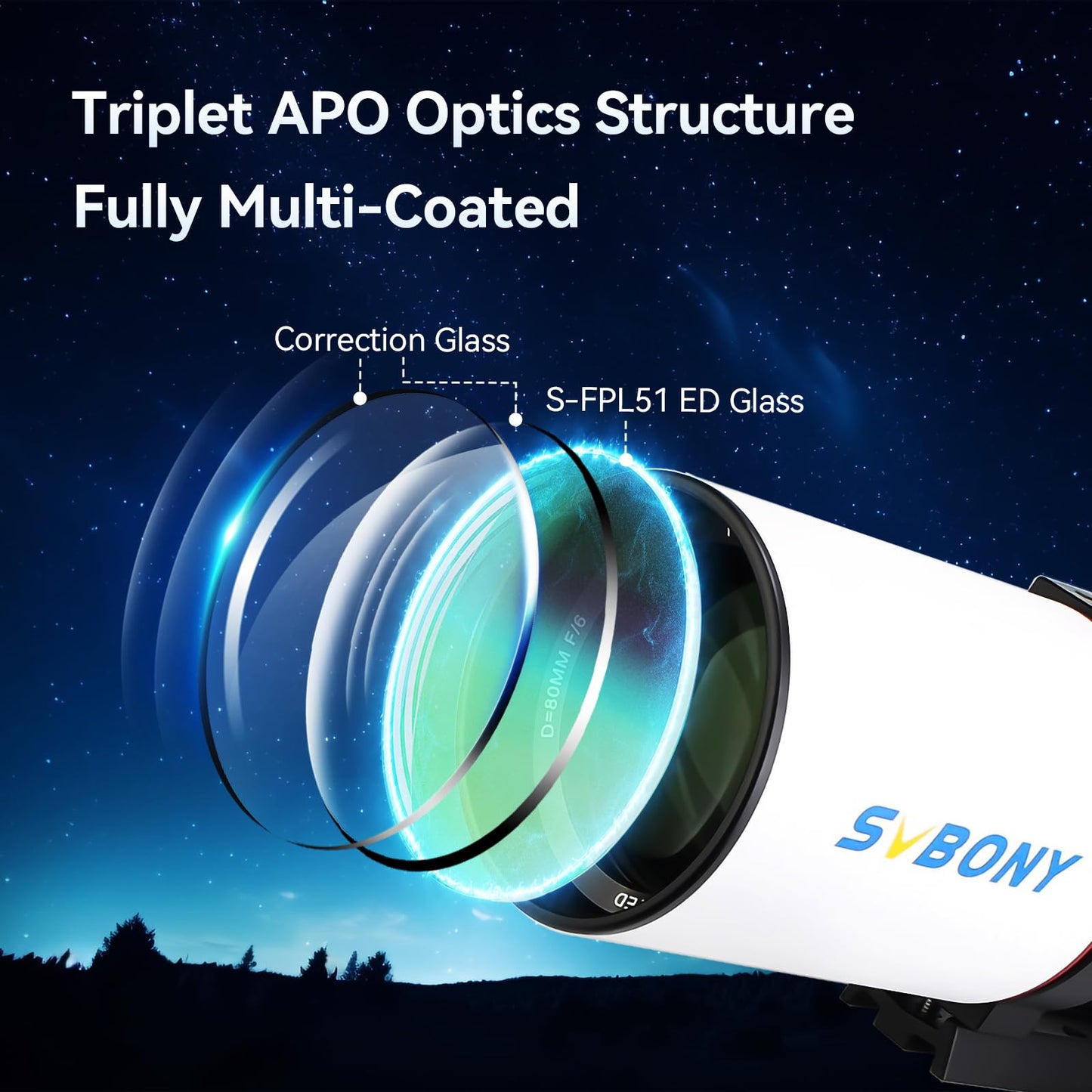 SVBONY SV550 Telescope, 80ED F6 Triplet Apochromatic Refractor OTA, 2.5" Micro-Reduction Rap Focuser, 87mm Back Focus Distance, Telescope for Adults High Powered, for Deep Sky Astrophotography&Visual