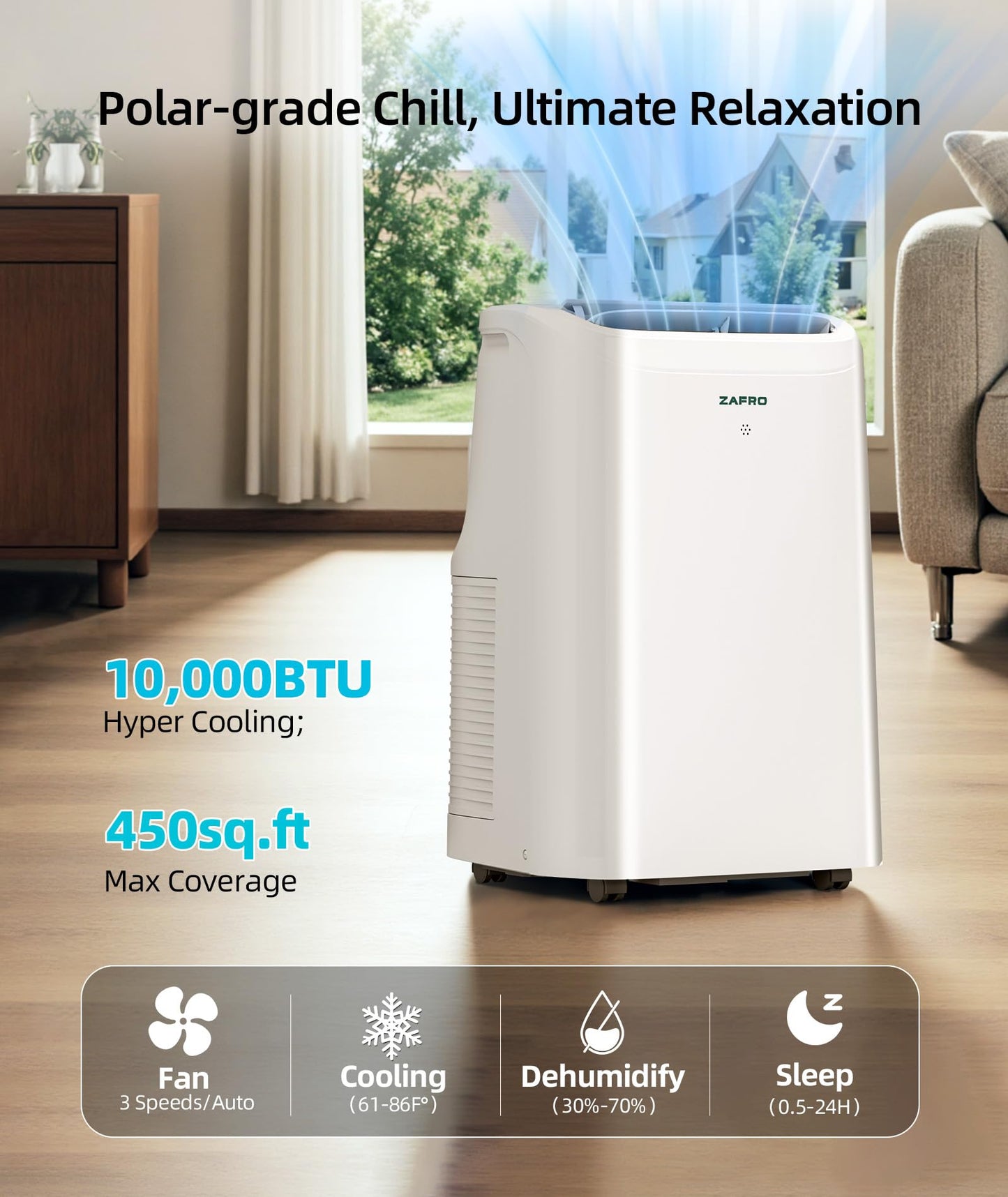 Zafro 10000 Btu Portable Air Conditioners (6000 Btu Sacc), Ac Unit For Bedroom With Drainage-Free Cooling, Fan & Dehumidifier, 4