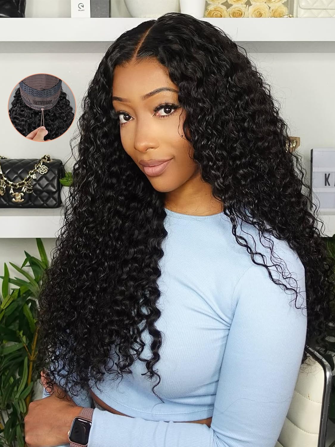 Curlyme Water Wave Wear Go Wig Pre Bleached Tiny Knots Transparent Lace Glueless Wig Human Hair Pre Plucked Pre Cut 7x5 Lace Clo