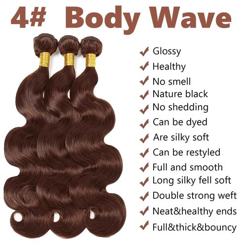 Fabimiya 18 20 22 Inch Human Hair Bundles Chocolate Brown 4# Body Wave Bundles Human Hair 100% Unprocessed Soft Sewn In Hair with Double Weft for Black Women