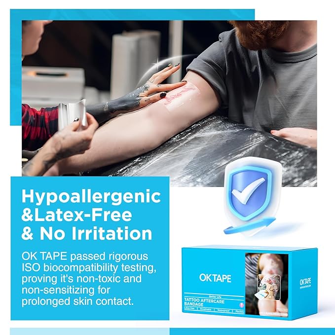 OK TAPE Tattoo Aftercare Bandage with Sliding Cutter(4 in x 6 yd),Second Skin Tattoo Cover Up Patch for Faster Healing and Skin Recovery,Waterproof Transparent Latex-Free Film,Tattoos Supplies