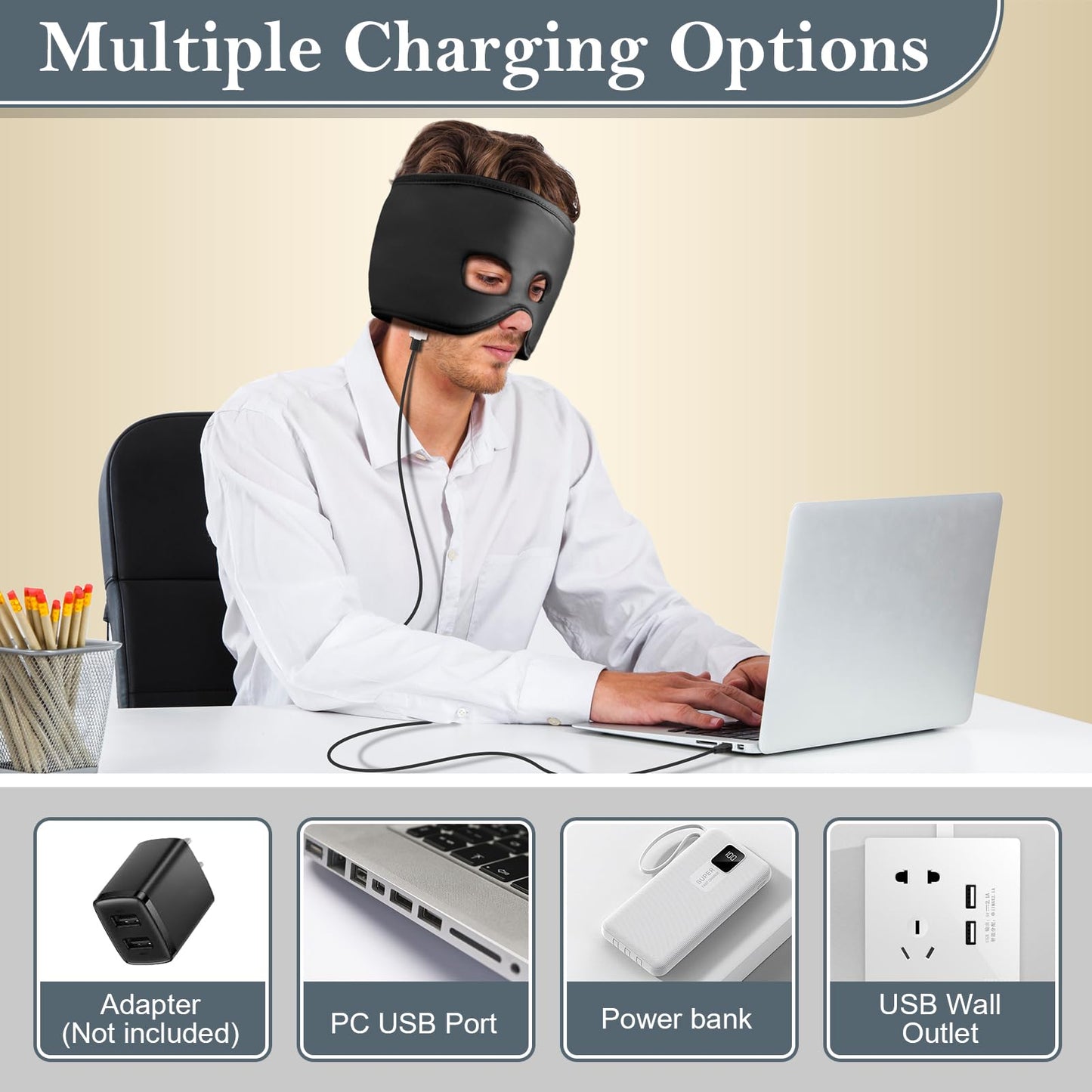 FERVORSOFT Silk Sinus Pressure Relief Mask, USB Corded Warm Compress for Sinusitis, Tension Headache & Migraine Treatment with 3 Temp Settings & 30-Min Auto Off Black