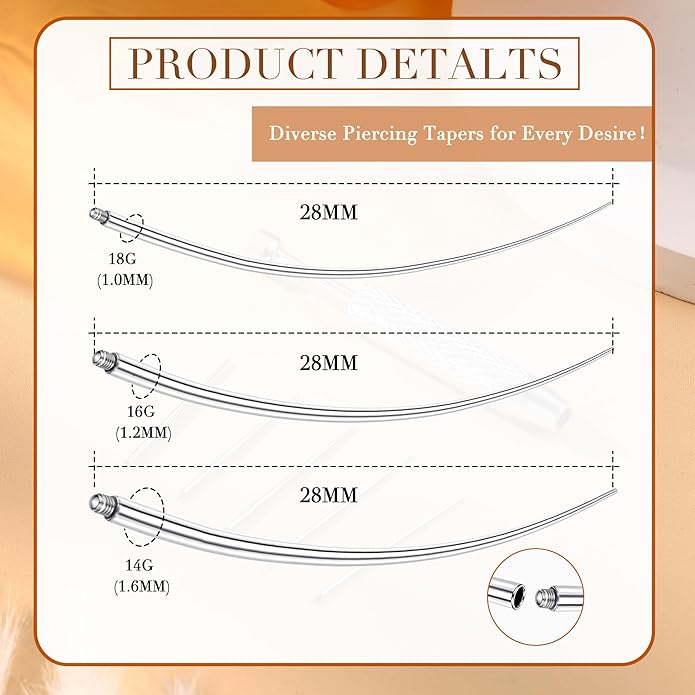 Piercing Taper Ball Grabber Tool for Changing Jewelry - 14G 16G 18G 20G Stainless Steel Flat Back Earrings Applicator Tool Threadless Insertion Pin Thread Body Piercing Kit for Ear Nose Lip