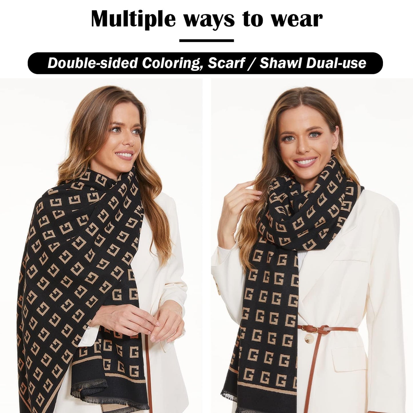 RainFlowwer Womens Pashmina Shawl Wrap Scarf Christmas Winter Warm Wool Scarves Large Reversible Stole Scarf Dress Gift