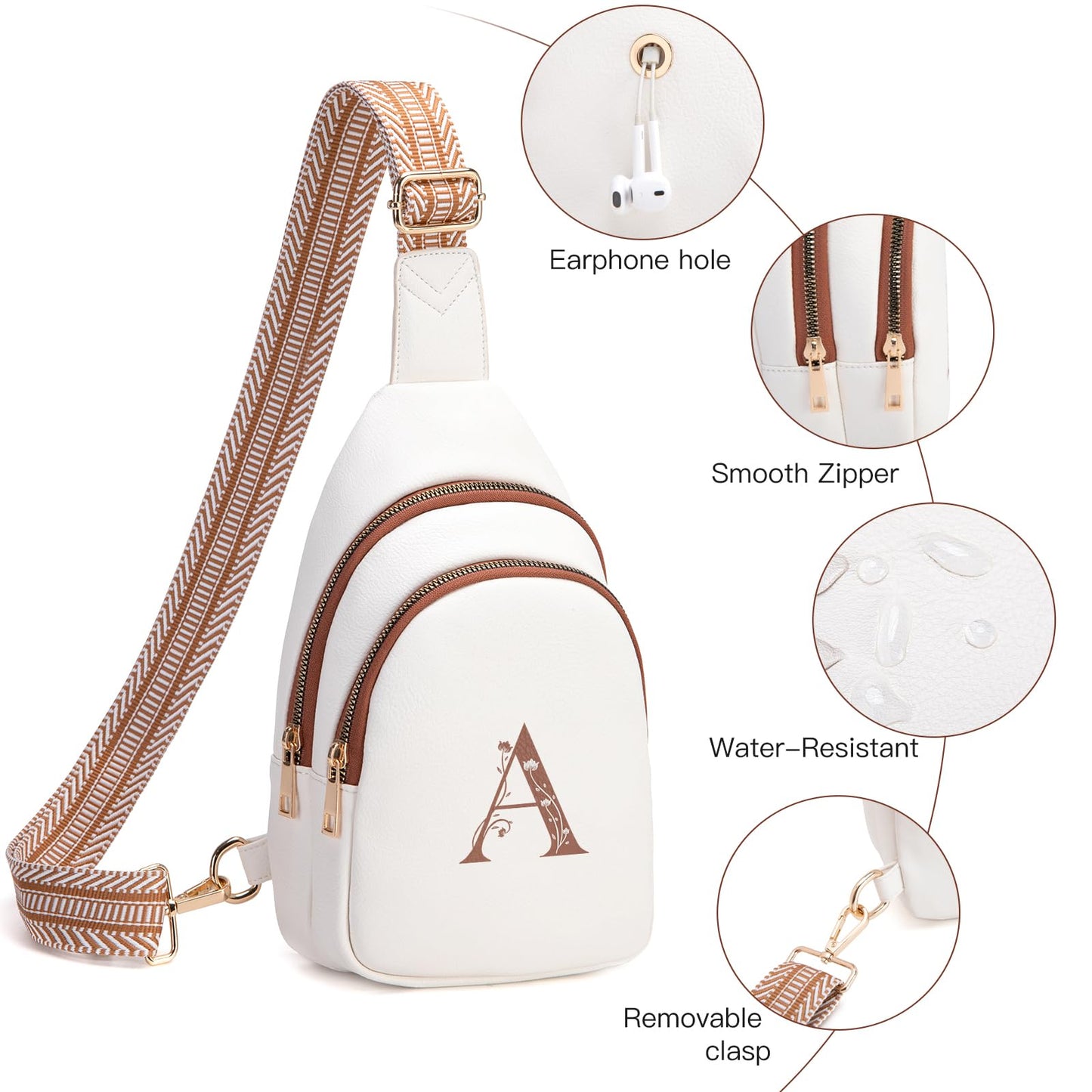 Viverte Crossbody Bags for Women Initial Sling Bag Cross Body Fanny Packs Personalized Gifts for Mom Women Wife (Beige with Brown-A)
