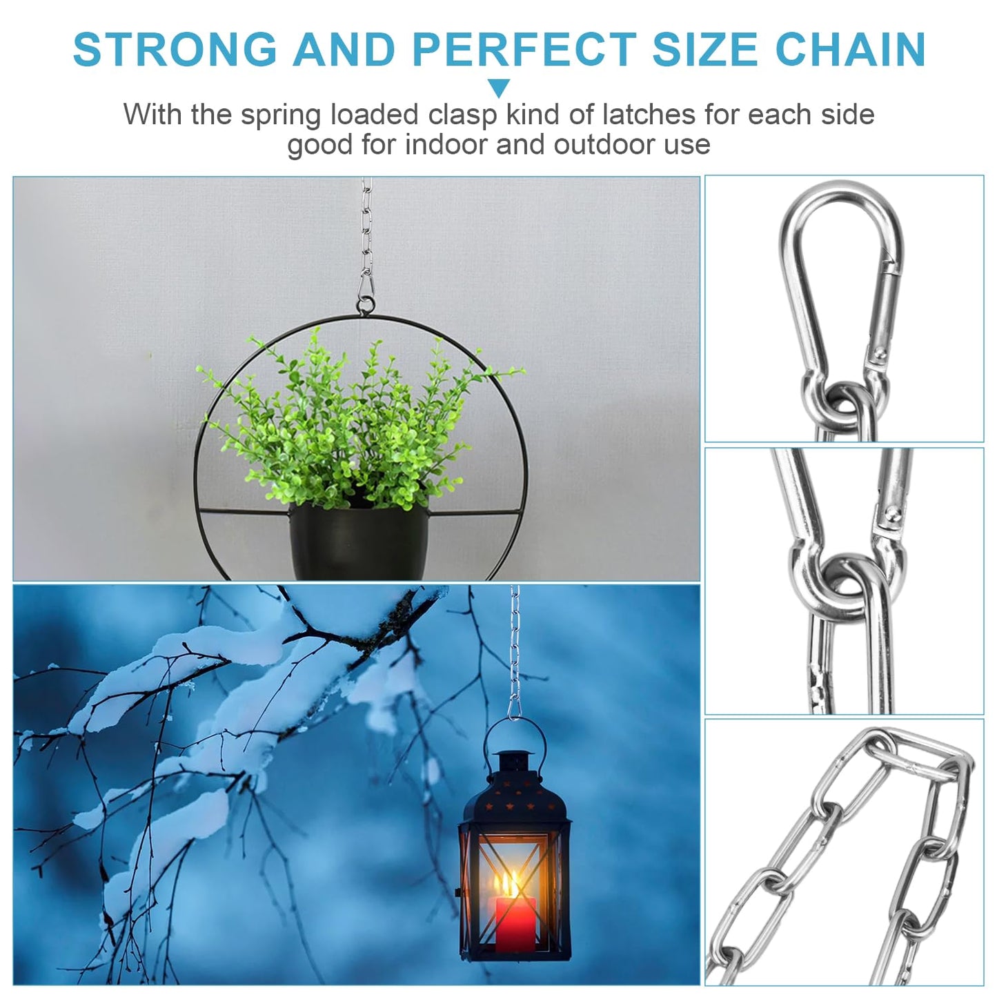 Syocsek 2 Pack Gate Chain Lock for Outdoor Fence with Carabiner, 5/32 x 24 Inch Stainless Steel Link Chains No Fear of Being Bent, Easy to Adjust Barn Chain for Livestock Gate, Silver