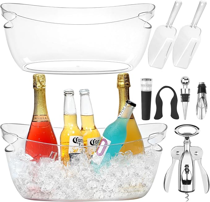 KITHELP 2 PCS Ice Buckets for Parties, 5.5L Ice Bucket with Scoops and Metal Wine Bottle Opener, Mimosa Bar Supplies Bever...