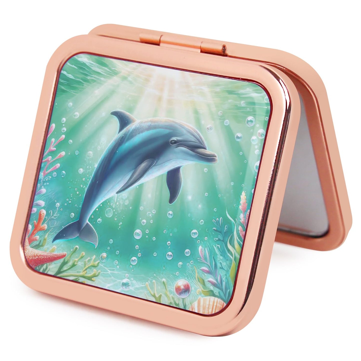 PDOZV Purse Mirror Compact, Rosegold Square 2.8     2.8    Metal Frame DropRubber Style Double Sided 1X/2X Small Mirror for Purs