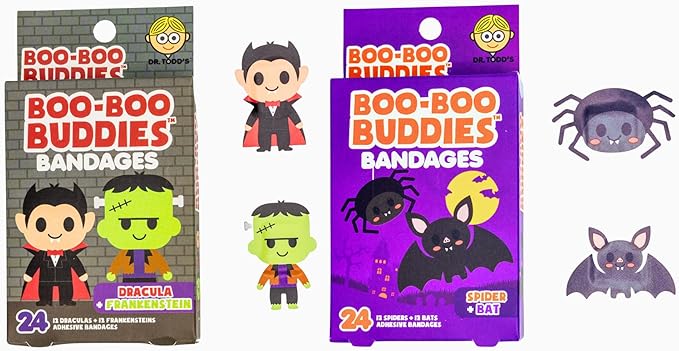 Boo Boo Buddies™ Dracula + Frankenstein & Spider + Bat Bandages Bundle – 48 Ct | Fun Halloween Bandages for Kids & Adults,...
