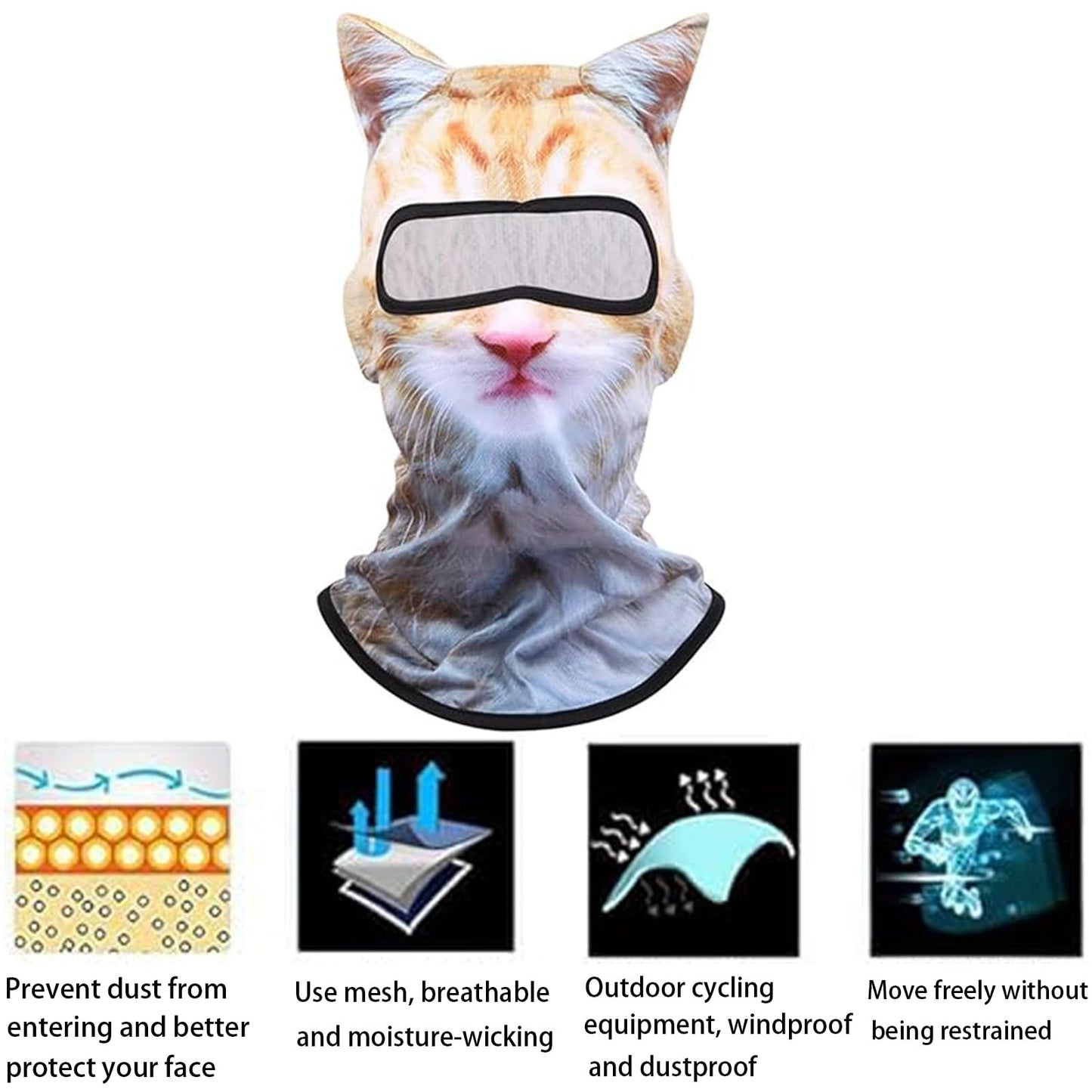 Ski Mask, 3D Cat Ski Mask Balaclava Face Men Women, Cat Mask with Ears, Cute Full Face Shiesty Mask Animal Ski UV Sun Protection Face Mask for Outdoor Hiking Riding Ski Halloween Party Yellow