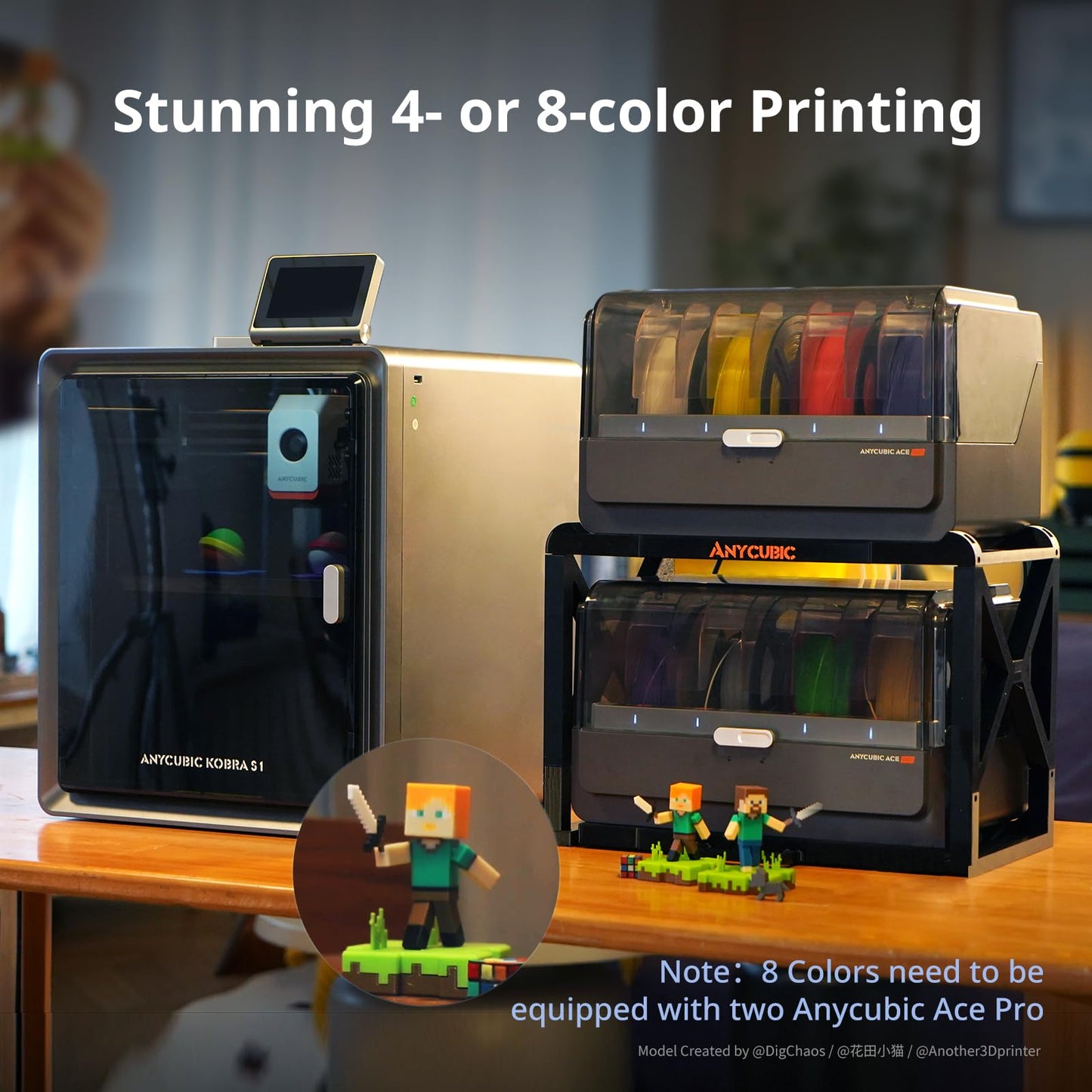 Anycubic Kobra S1 Combo Multicolor 3D Printer with Anycubic ACE PRO, 4 Multicolor, Drying and Printing at the Same Time, 600mm/s Fast Speed with 320℃ Hotend, Built-in Camera 44dB Quiet 250*250*250mm
