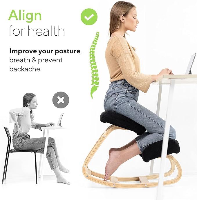 Luxton Home Ergonomic Kneeling Chair with Extra Padding - Posture Support Comfortable Desk Chair - Angled Rocking Stool & Balancing Seat - Natural Relief for Neck or Back Pain (with Extra Padding)
