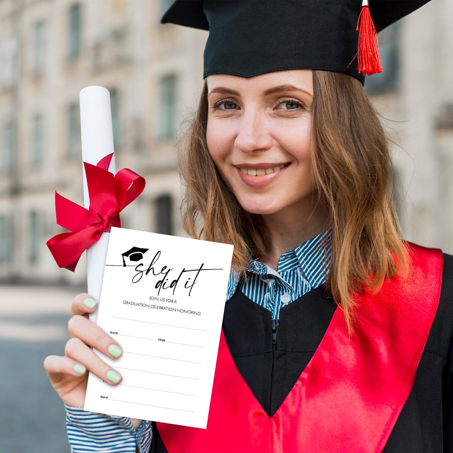 ltazhyi 20Pcs Graduation Party Invitations with Envelopes, She Did It Fill-In Grad Party Invite Cards, Grad Celebration Announcement Party Favor Decoration Supplies -04