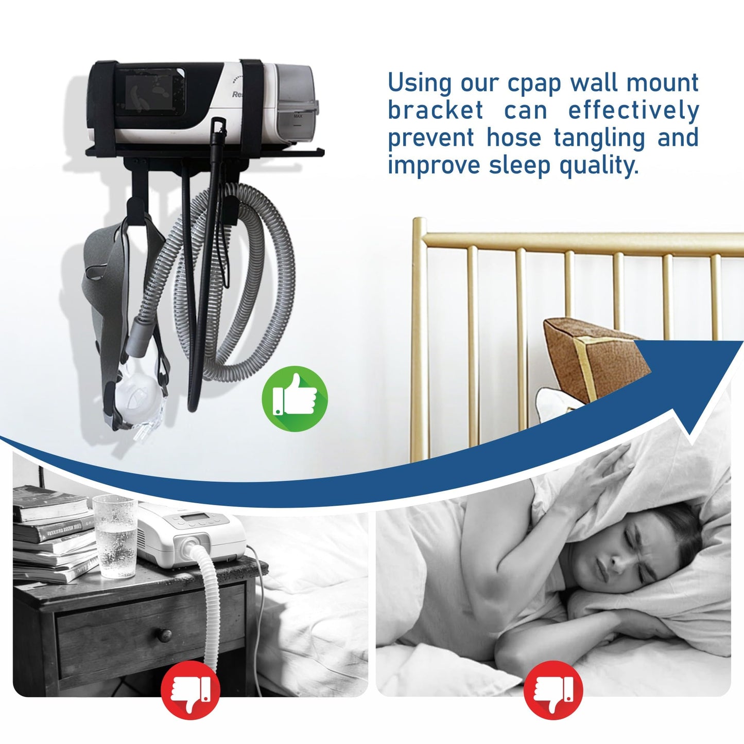 CHZHWFDC CPAP stand -CPAP Wall Mount Shelf for ResMed AirSense 10/11, Adjustable Angle with CPAP Hose Holder & CPAP Accessories Mask Organizer Space-Saving & Durable