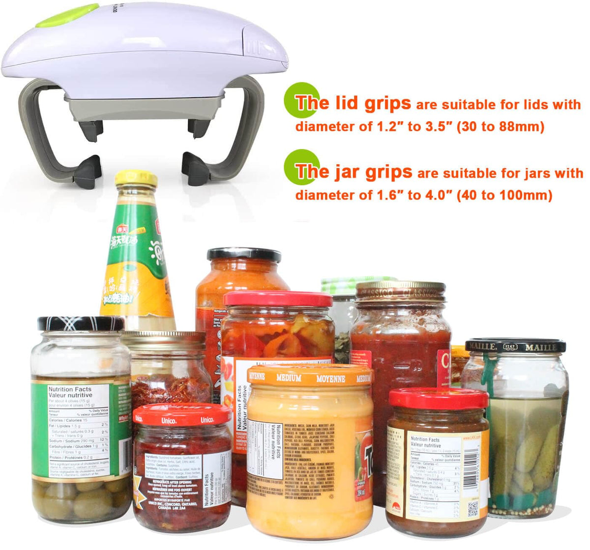 Electric Jar Opener for Arthritis Hands, Automatic Glass Jar Opener for Seniors, Bottle Opener for Weak Hands RA Suffers, Powerful Kitchen Gaget Suitable for Different Sizes of Jars