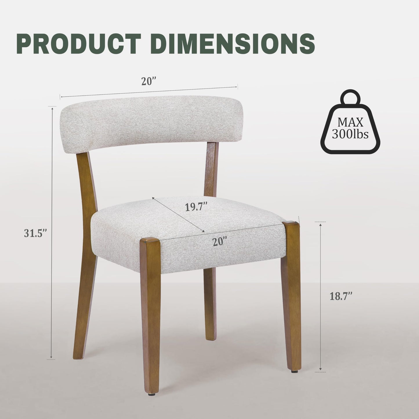 RNKSFX Wooden Dining Chairs Set of 4 Upholstered Kitchen & Dining Room Linen Fabric Chairs Mid Century Modern Dining Woven Chairs Low Back, Beige Fabric