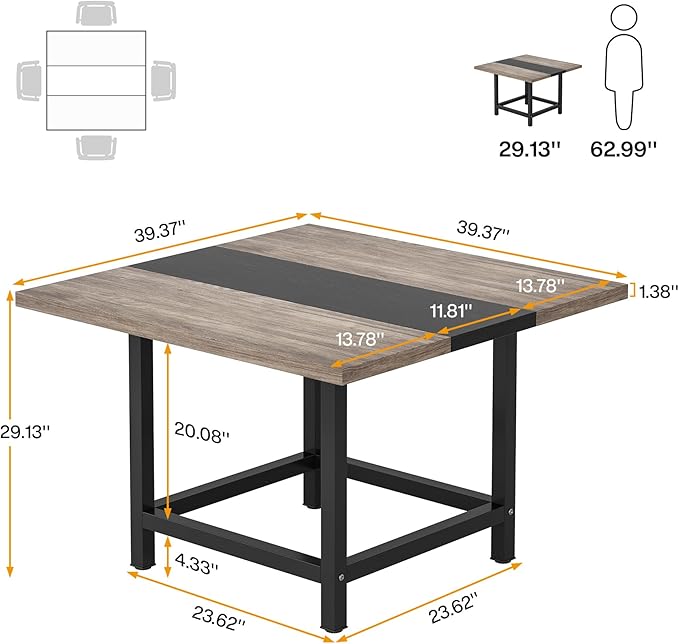 Tribesigns Square 4 People Conference Room Table, Gray 39.4L X 39.4W X 29.52H Inches Small Meeting Room Table for Home Office, (Chair not Included)