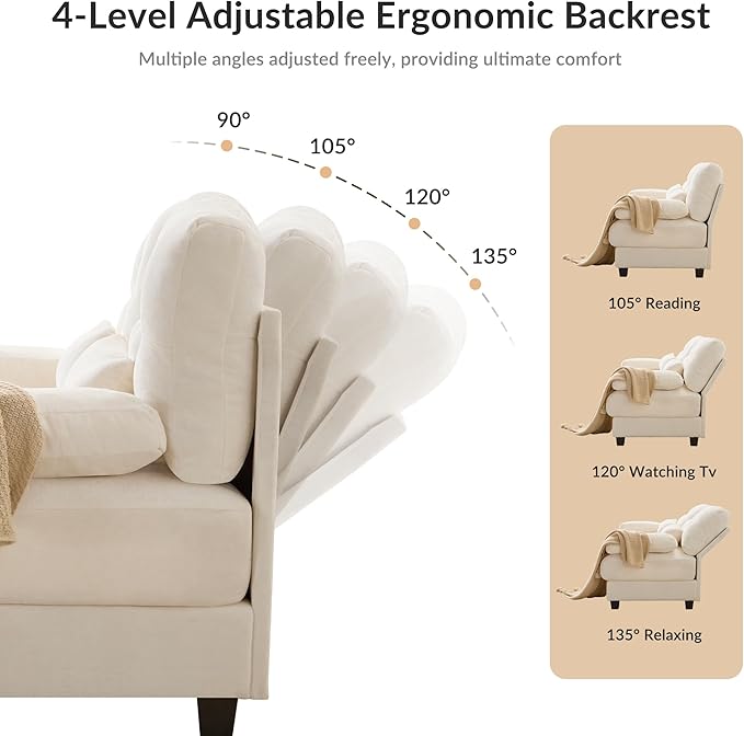 GRAINLLE 67'' Modern Chenille Love Seat Sleeper Cloud Couch Bed,Convertible Cozy Deep Seat Couches with Wide Armrest & Throw Pillows for Living Room,Home,Bedroom(Ivory)