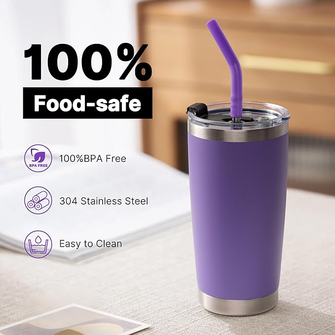 Metal Straws Reusable for 20 oz YETI Tumbler Mug, 8.5”Stainless Steel Reusable Drinking Straw with Silicone Tips for 20 oz Tumbler,1 Portable Bag
