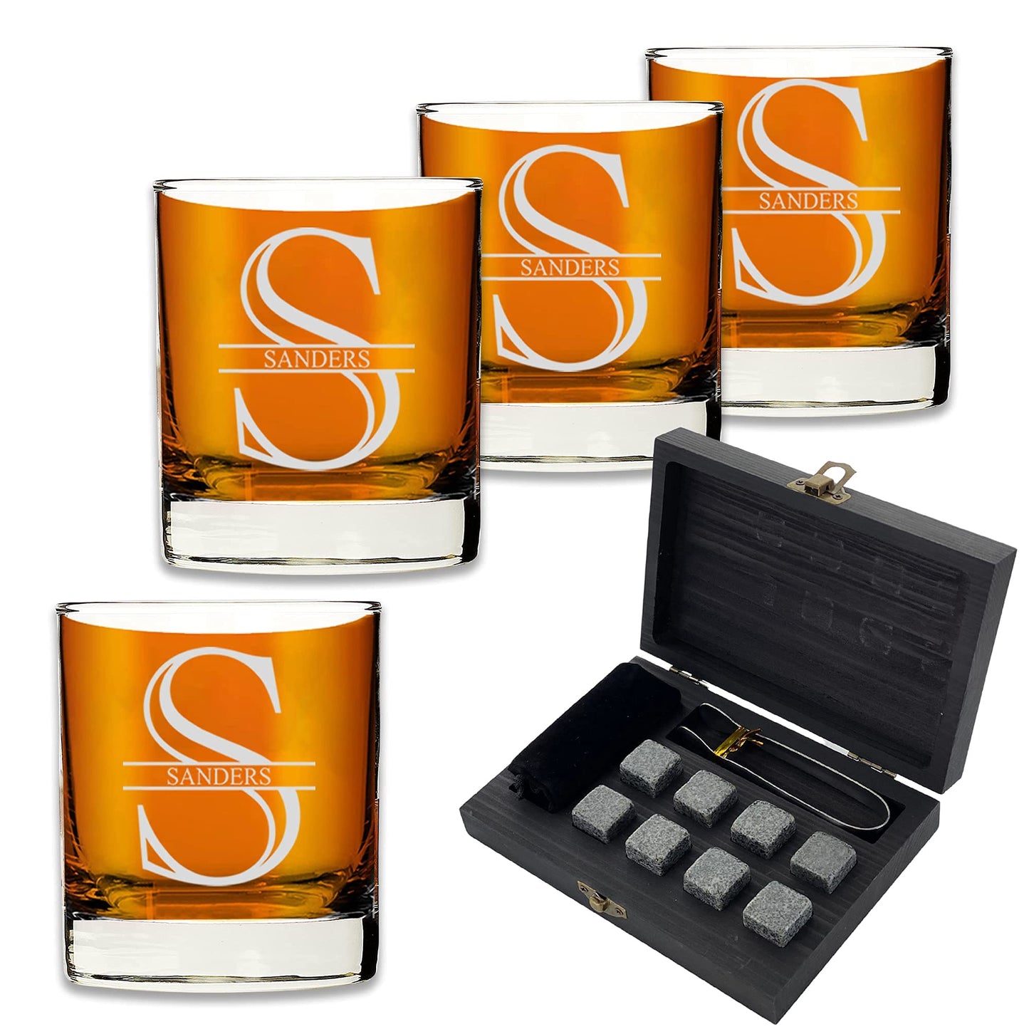 Froolu Customized Whiskey Gifts for Men - Personalized Scotch Glass Gift Set with Box - Engraved Wisky Rocks Glasses for Boyfriend, Husband, Dad - Valentine's, Birthday, Anniversary, Christmas.